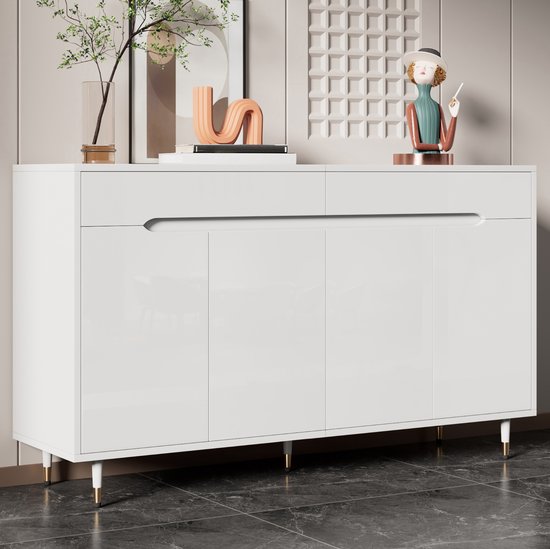 REDOM - Schoenkast - 2 deuren en 2 lades - Verstelbare legplanken - Soft-close scharnieren - Met kipbeveiliging - Moderne stijl - Hal - Spaanplaat - Wit - 140 x 39 x 84 cm