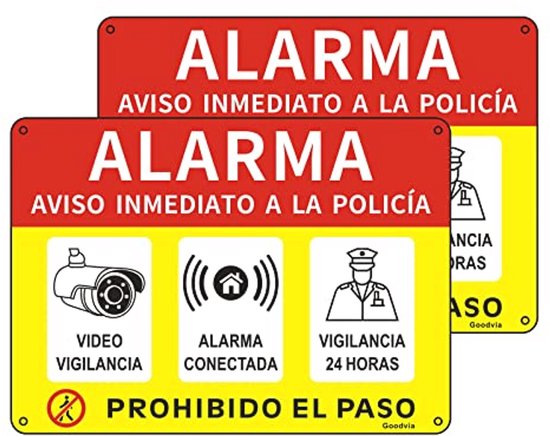 Reflecterend Alarm Bord 18x25cm - Videobewaking Metalen Bord Voor Verboden Toegang Tot Privé Eigendom - Duurzaam, Waterdicht, UV-Bestendig - Set Van 2 Stuks van Merkloos
