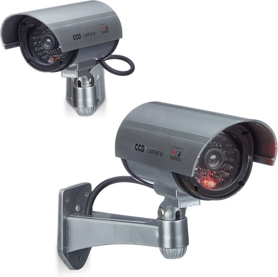 Relaxdays 2x dummy beveiligingscamera - voor wandmontage - LED licht - zilver - nepcamera van Relaxdays