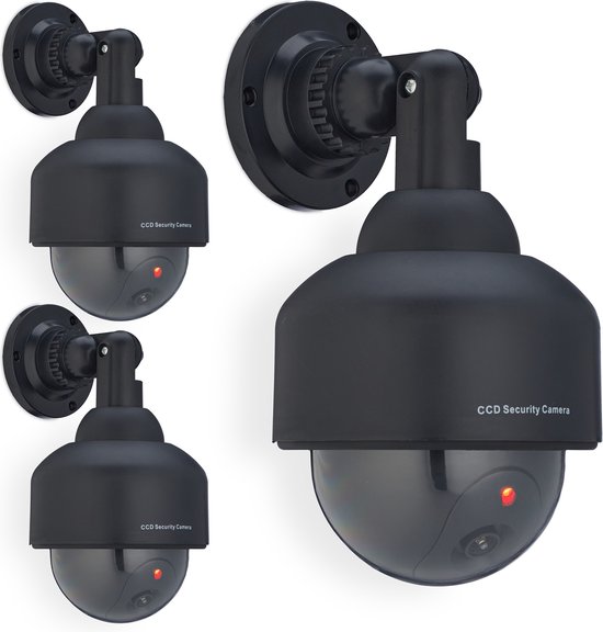 Relaxdays 3x dummy dome camera met led-lampje - nep bewakingscamera binnen & buiten van Relaxdays