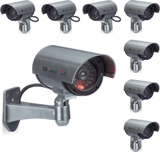 Relaxdays 8x dummy beveiligingscamera - voor wandmontage - LED licht - zilver - nepcamera van Relaxdays