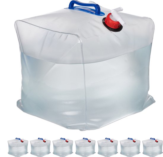 Relaxdays 8x opvouwbare jerrycan - 20 liter - water jerrycan met kraan - camping van Relaxdays