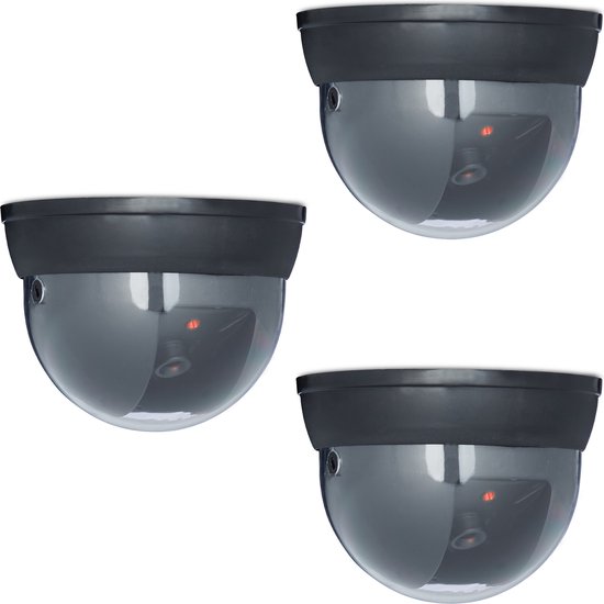 Relaxdays dummy dome camera set van 3 - met led - binnen - buiten - op batterijen - nep beveiligingscamera van Relaxdays