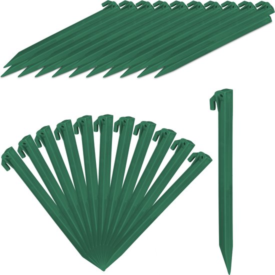Relaxdays haringen 31 cm - set van 32 stuks - kunststof - lang - voor zachte bodem - groen van Relaxdays