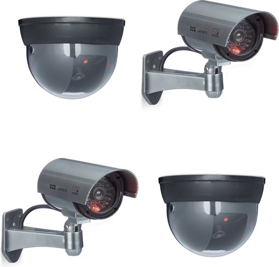 Relaxdays set van 4 dummy beveiligingscamera's - voor buitenshuis - LED licht - nepcamera van Relaxdays