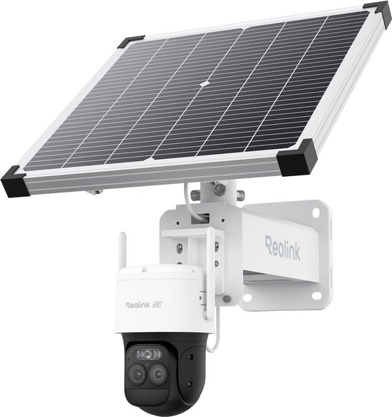 Reolink 2K 4G LTE Slimme ColorX Batterij Beveiligingscamera Buiten Met Dubbele Lens, Auto-Zoom Tracking, Continue Opname, Zonne- En Batterijvoeding, TrackMix LTE Plus 2 + Reolink Zonnepaneel Plus van Merkloos