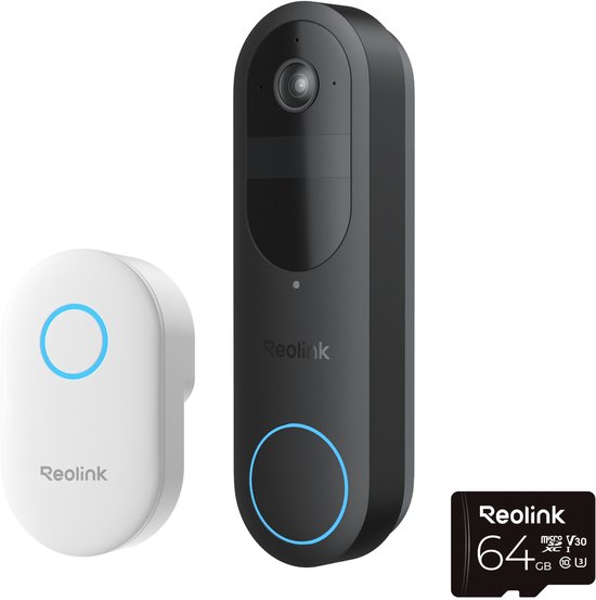 Reolink 2K 4MP Batterij-deurbel - Slimme Detectie & Chime Inbegrepen - 2.4/5GHz WiFi - Nachtzicht - Tweerichtingsspraak - D340B met Chime+64GB SD-kaart