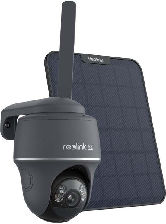 Reolink 4K 4G-LTE beveiligingscamera buiten op batterij, met 32GB MicroSD-kaart, Detectie van personen/voertuigen/dieren, Pan en tilt, Go PT Ultra mit Solarpanel van Reolink