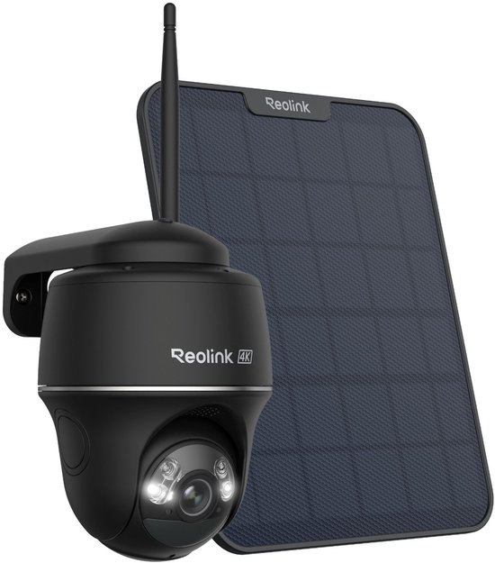 Reolink 4K Beveiligingscamera draadloos buiten op batterij , Detectie persoon/voertuig/dieren, Pan-en kantelfunctie, Nachtzicht in kleur - Argus PT Ultra met Zonnepaneel van Reolink