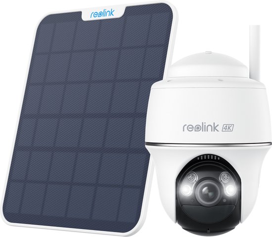 Reolink 4K Beveiligingscamera draadloos buiten op batterij mit Solarpanel, Detectie persoon/voertuig/dieren, Pan-en kantelfunctie, Nachtzicht in kleur van Reolink
