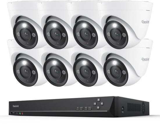 Reolink RLK16-1200D8-A 12MP PoE Beveiligingscamera Systeem, 8 Stuks H.265 12MP Dome Beveiligingscamera's, Persoons-, Voertuig- en Huisdierdetectie, Tweewegcommunicatie, Spotlicht Kleuren Nachtzicht, 16CH NVR met 4TB HDD voor 24/7 opname van Merkloos
