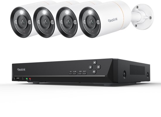 Reolink RLK8-1200B4-A 12MP Bedraad Beveiligingscamera Systeem, 4 Stuks H.265 12 Megapixel UHD PoE Bewakingscamera's, Persoons-, Voertuig- en Huisdierdetectie, Spotlicht Kleuren Nachtzicht, 8CH NVR met 2TB HDD voor 24/7 opname van Reolink