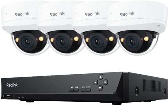 Reolink RLK8-1200V4 12MP 8CH PoE Beveiligingscamera Systeem met IK10 Vandalbestendigheid, 4 Stuks Koepel PoE Camera‘s Buiten, 145° Groothoek, Spotlicht Kleuren Nachtzicht, Ingebouwde 2TB HDD voor 24/7 opnemen, Slimme AI-detectie, 2-Weg Audio van Reolink