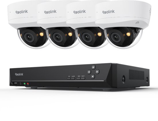 Reolink RLK8-500V4 - 5MP PoE NVR-systeem - 4x IK10-camera's - Kleuren Nachtzicht - Slimme Personen-/Voertuig-/Dierdetectie - Tweewegs Audio - 2TB HDD