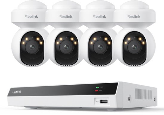 Reolink RLK8-800PT4 4K Beveiligingscamera Systeem met PT Auto-Tracking, 355° Pan / 50° Tilt, 4K PoE Camera's voor Buiten, Slimme AI-detectie, Spotlights & Tweewegcommunicatie, 8CH NVR met 2TB HDD voor 24/7 Opname van Reolink