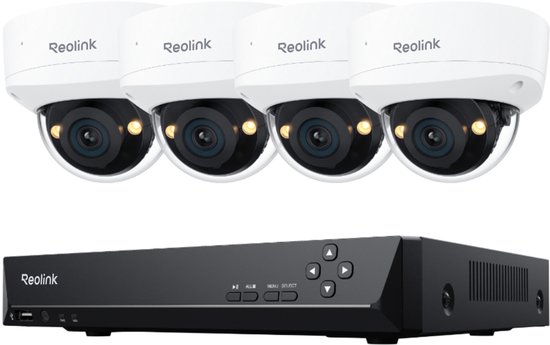 Reolink RLK8-800V4 4K Beveiligingscamera Systeem, 4 Stuks 4K UHD IK10 Dome Vandalbestendige PoE Bewakingscamera's Buiten, 8CH NVR met 2TB HDD voor 24/7 opname, Kleuren Nachtzicht, Slimme Detectie, Tweewegcommunicatie, IP67 Weerbestendig van Reolink