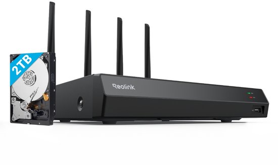 Reolink RLN12W 4K 16CH WiFi NVR met Wi-Fi 6 en 2,4/5 GHz Dual-Band WiFi, Ingebouwde 2TB HDD, Ondersteunt 16MP/12MP/8MP/5MP/4MP Reolink Camera‘s, 24/7 Opname Huisbeveiligingscamera Systeem, Lokale en Externe Toegang, Geen PoE-poorten van Reolink