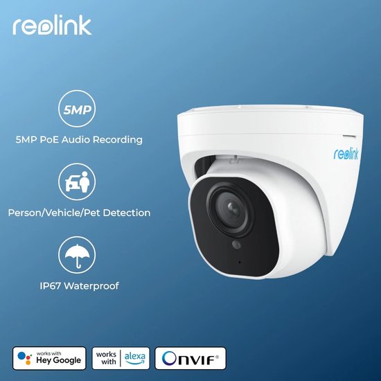 Reolink Smart Security Camera - 5MP PoE - Nachtzicht - Slimme Persoon/Huisdier/Voertuig Detectie - Bewakingscamera - Ingebouwde Microfoon -Geluidsopname- Google Assistent - Waterproof IP67 van Reolink