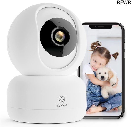 RFWR® 360 Graden Indoor Bewakingscamera met 2-Weg Audio en Bewegingsdetectie – Nachtzicht 1080p Wifi Camera voor Huisdieren en Baby