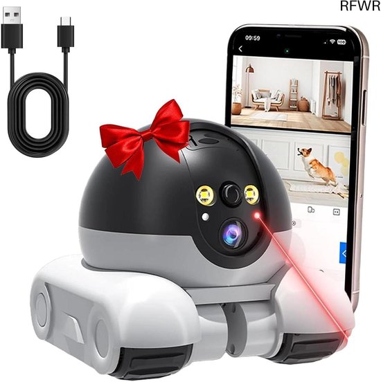 RFWR® Robotcamera met Dubbele Lens en Nachtzicht - 1080P Beveiligingscamera voor Binnen met App-bediening van Merkloos