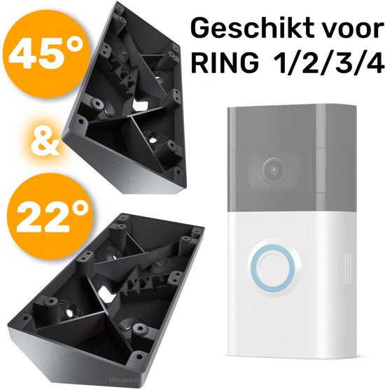 Ring 2/3/4 Deurbel 45° Hoekmontage- Zwart - Inclusief schroeven
