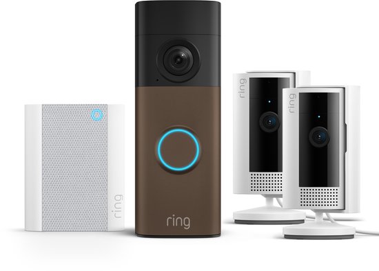 Ring Battery Video Doorbell 2K met Chime en 2-pack binnencamera op batterij - Bundel