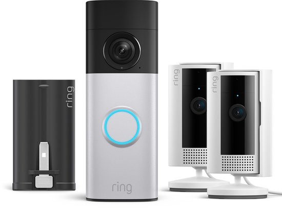 Ring Battery Video Doorbell 2K Plus met Ultra Battery en 2-pack binnencamera op batterij - Bundel
