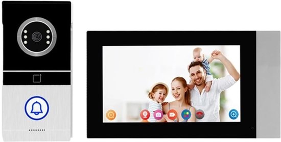 Ring Deurbel - Video Intercom - Beveiliging Thuis - Afstandsontgrendeling - 7 inch scherm - Zwart