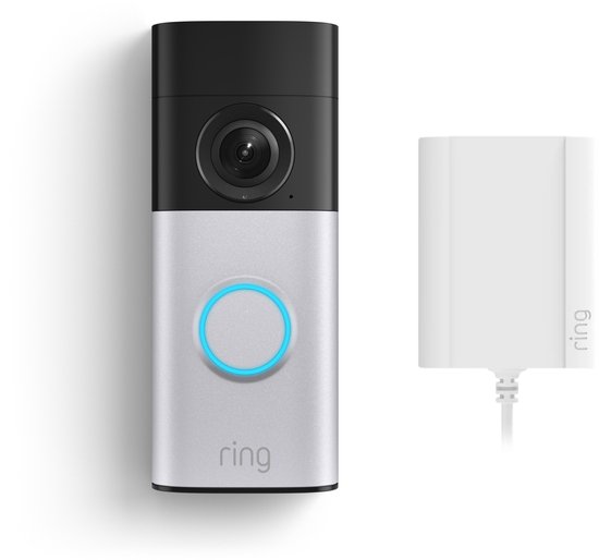 Ring Wired Video Doorbell Plus - Plug-In Adapter - Satijn Nickel - Retinal 2K