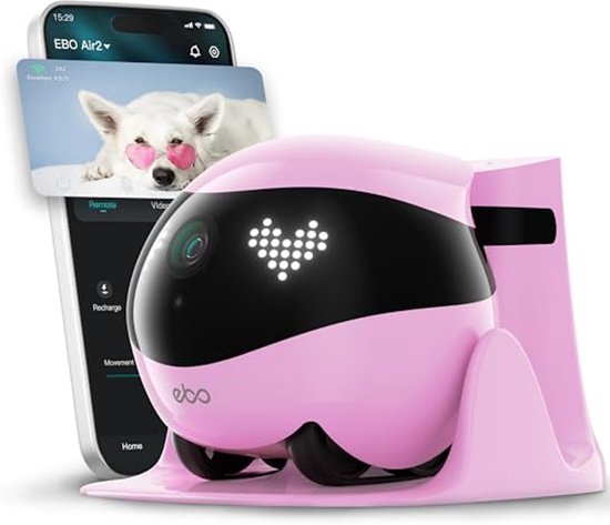 Robot Camera - Huisdier Camera - Huis Bewaken - Aanpasbare Emoticons - 2K Resolutie - Roze