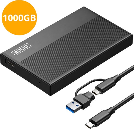 Rolio Externe Harde Schijf Pro - USB 3.1 en USB C - 1Gbps snelheid - 1TB Opslag
