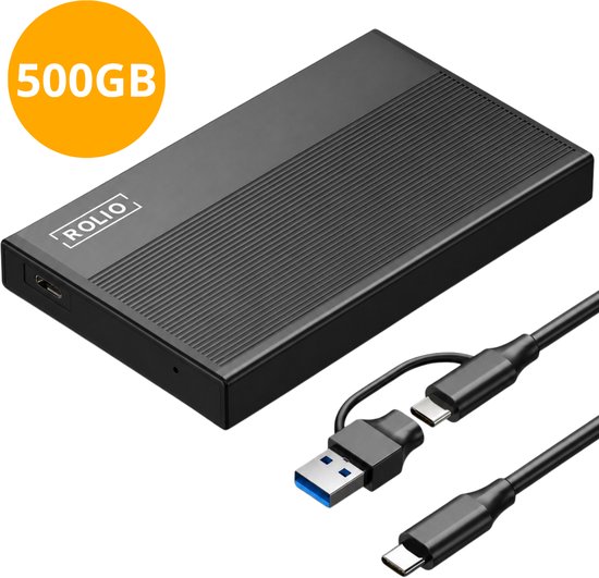 Rolio Externe Harde Schijf Pro - USB 3.1 en USB C - 1Gbps snelheid - 500GB Opslag van Merkloos