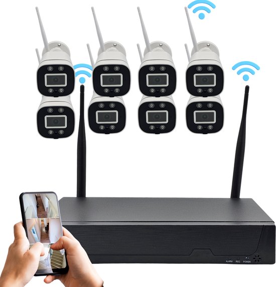 Royal Swiss® WiFi Beveiligingscamera Set 8CH - 5G Draadloos Camerasysteem met NVR Recorder - HD Nachtzicht & Bewegingsdetectie - Voor Binnen & Buiten - App voor Android/iOS - CE & RoHS van Merkloos