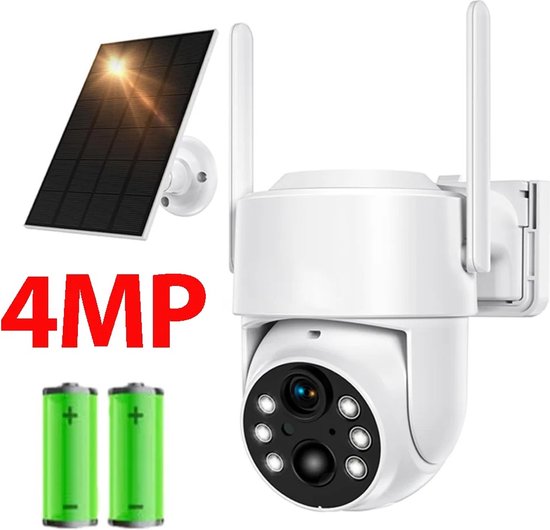 Rustive Beveiligingscamera - met Wifi en App - 4 Mp - 128G opslag - Batterij op Zonnepaneel - Nachtzicht - Camera voor Buiten - Wit van Rustive