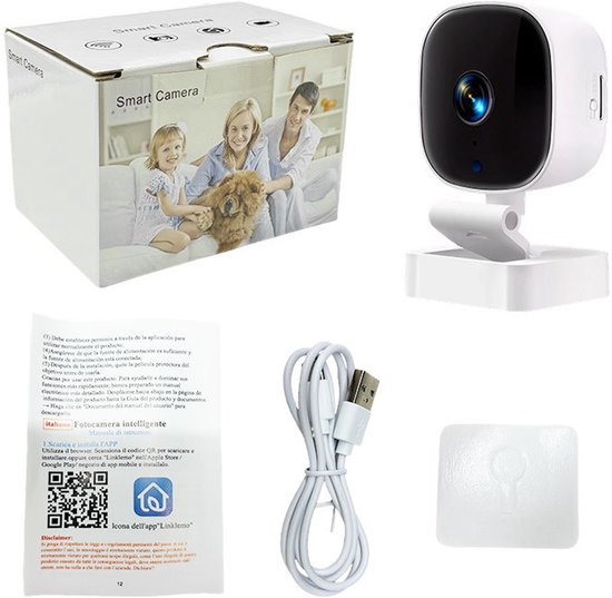Ryoudavell - Beveiligingscamera binnen - Huisdiercamera - Draadloze WiFi Mini IP Camera met HD Groothoeklens - Smartphone App voor Live Meekijken op Afstand - Wit