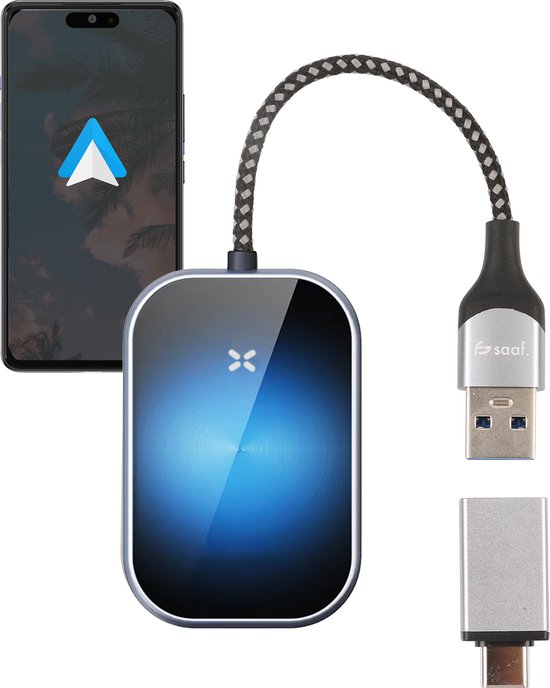 Saaf SD100 Android Auto Dongle - Draadloze Android Auto - USB-C + USB-A - Verbind Automatisch van Saaf