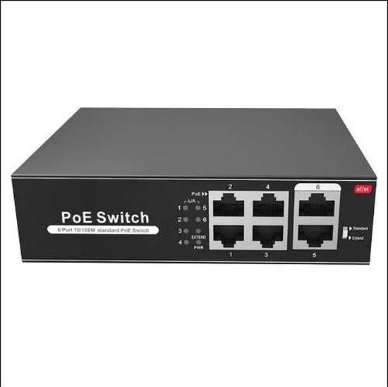 Safire SW0604POE-65-E POE Switch 100mbit voor IP camera's 48volt 4 PoE port(s) + 2 Up-link port(s) Switch van Safire