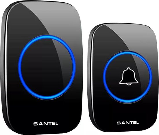 Santel -  Draadloze Deurbel - Ontvanger op stroom - Draadloos - Deur Bel - Deurbellen - Regelbaar Volume / Melodie / Oplichtende LED's - Waterdicht IP44 - batterij van 5 jaar