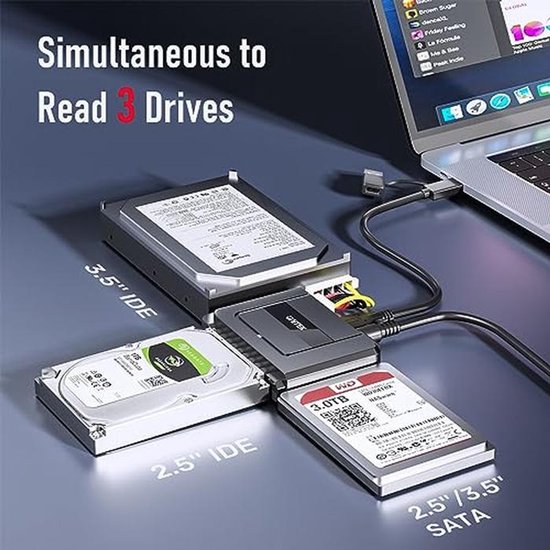 SATA naar USB harde schijf adapter - Externe lezer voor 2,5/3,5 inch HDD/SSD met USB C datakabel