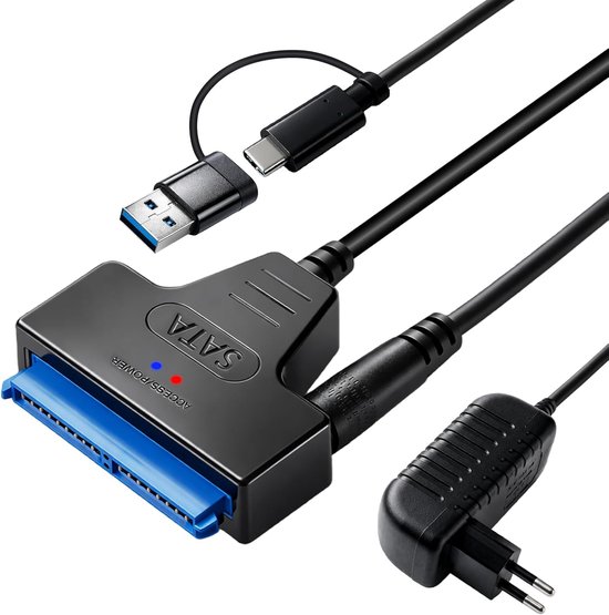 SATA USB Adapter - Externe Harde Schijf - Data Overzetten - Met Voeding - Compact Formaat - Zwart