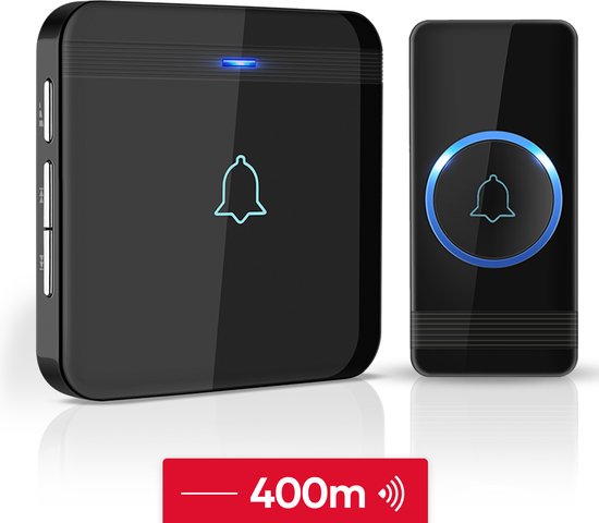 SAVS Draadloze deurbel met 1 ontvanger - Zwart - Bereik 400 meter - Waterdicht - Ontvangers zonder batterijen - 52 melodieën