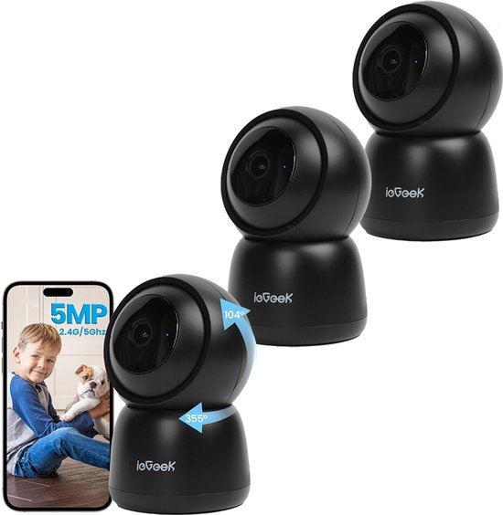 SC1 Pro Camerabewaking - 5MP Ultra HD - Huisdiercamera met app - Beveiligingscamera binnen - Wifi Camera APP - Volgt beweging en geluidsdetectie - Bewakingscamera - 2.4/5 GHz - Zwart - 3 Stuks