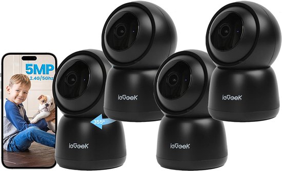SC1 Pro Camerabewaking - 5MP Ultra HD - Huisdiercamera met app - Beveiligingscamera binnen - Wifi Camera APP - Volgt beweging en geluidsdetectie - Bewakingscamera - 2.4/5 GHz - Zwart - 4 Stuks van Merkloos