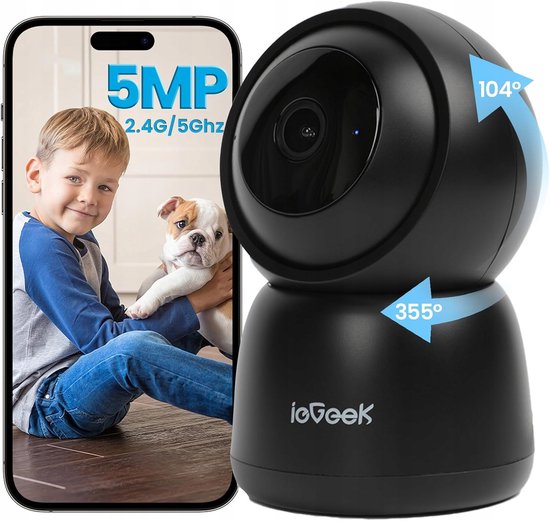 SC1 Pro Camerabewaking - 5MP Ultra HD - Huisdiercamera met app - Beveiligingscamera binnen - Wifi Camera APP - Volgt beweging en geluidsdetectie - Bewakingscamera - 2.4/5 GHz - Zwart van Merkloos