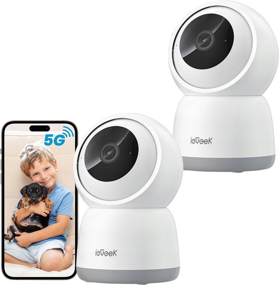 SC1 Pro Camerabewaking binnen - 5MP Ultra HD 2.4/5 GHz - Huisdiercamera met app - Beveiligingscamera's - Wifi Camera APP - Volgt beweging en geluidsdetectie - Bewakingscamera - Wit - 2 Stuks van Merkloos