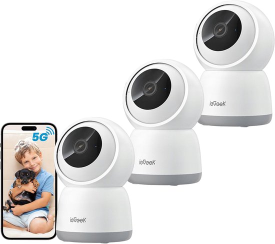 SC1 Pro Camerabewaking binnen - 5MP Ultra HD 2.4/5 GHz - Huisdiercamera met app - Beveiligingscamera's - Wifi Camera APP - Volgt beweging en geluidsdetectie - Bewakingscamera - Wit - 3 Stuks van SecuFirst