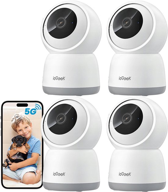 SC1 Pro Camerabewaking binnen - 5MP Ultra HD 2.4/5 GHz - Huisdiercamera met app - Beveiligingscamera's - Wifi Camera APP - Volgt beweging en geluidsdetectie - Bewakingscamera - Wit - 4 Stuks van Merkloos