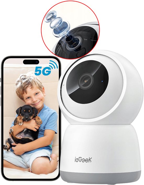 SC1 Pro Camerabewaking binnen - 5MP Ultra HD 2.4/5 GHz - Huisdiercamera met app - Beveiligingscamera's - Wifi Camera APP - Volgt beweging en geluidsdetectie - Bewakingscamera - Wit van SecuFirst