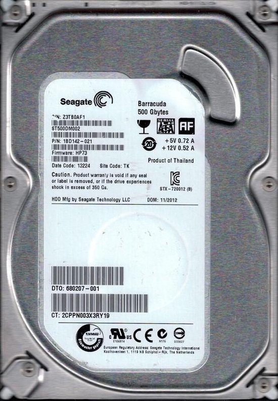 SEAGATE 500GB 7200RPM 3.5INCH SATA-6GBPS hard disk drive (Seagate drive from HP unit) 680207-001 van Seagate