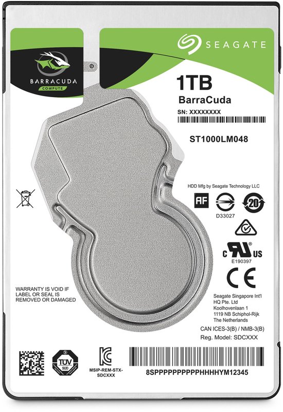 Seagate BarraCuda - Interne harde schijf - Desktop HDD - 2.5 inch - 1 TB van Merkloos
